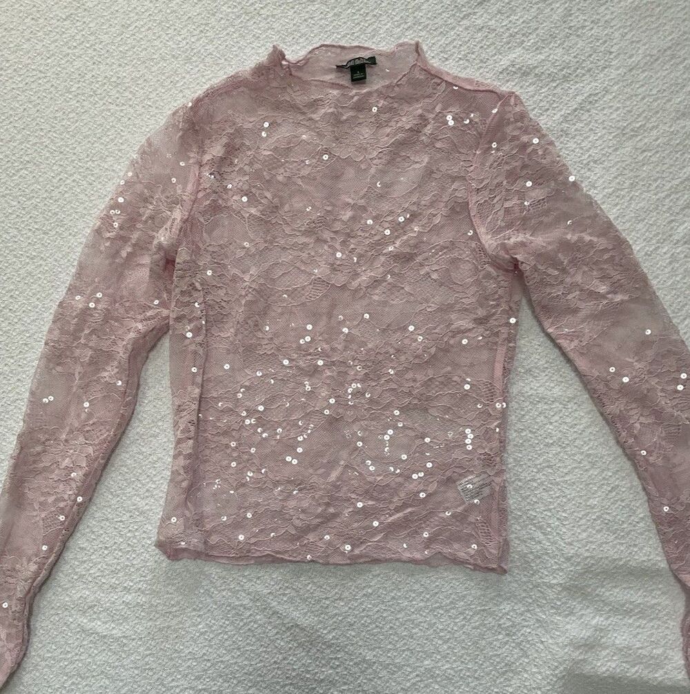 Wild fable Sheer Lace Top Sequin Women S Long Sleeve Coquette Fairy Indie
